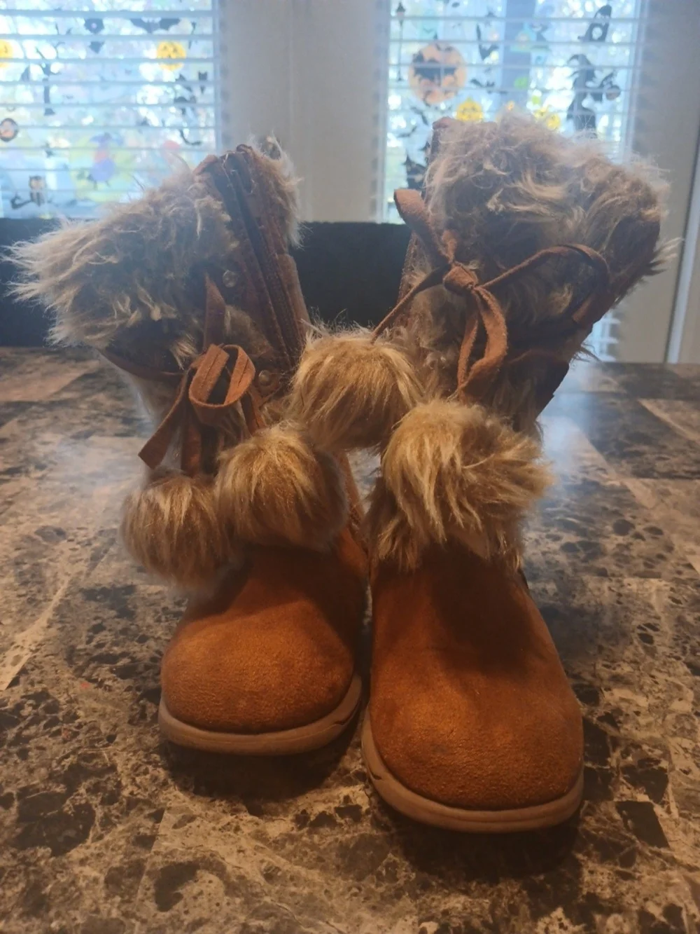 U.S. Polo Assn. Girls Brown Faux Fur Lace-Up Winter Boots